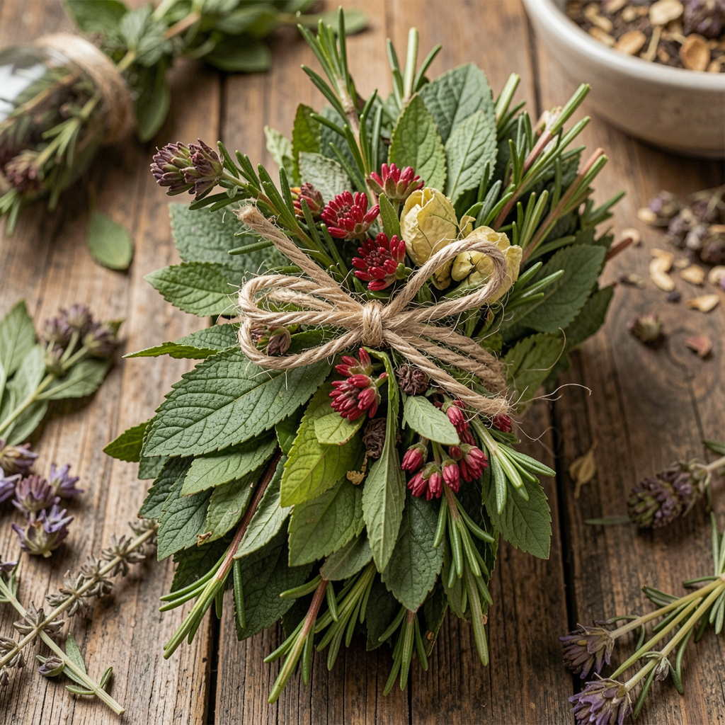 Natural ingredients including green tea leaves, rhodiola rosea, and botanical extracts